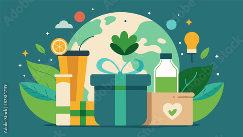 As a thank you participants are given a gift of sustainable and ecofriendly products to further inspire and motivate them to continue making mindful consumption choices.. Vector illustration