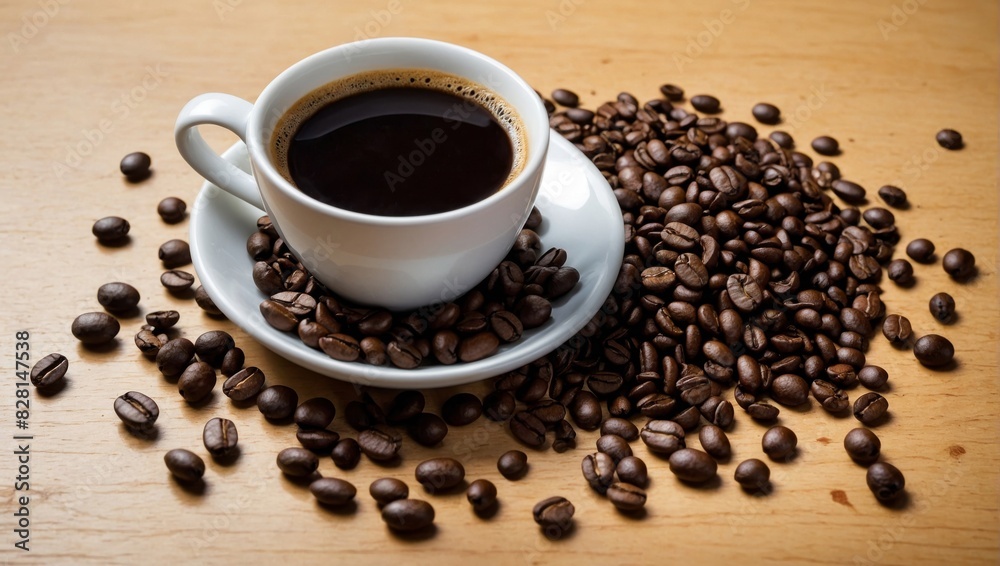 Aromatic Freshly Brewed Coffee with Roasted Beans and Steam Aromatic Freshly Brewed Coffee with Roasted Beans and Steam