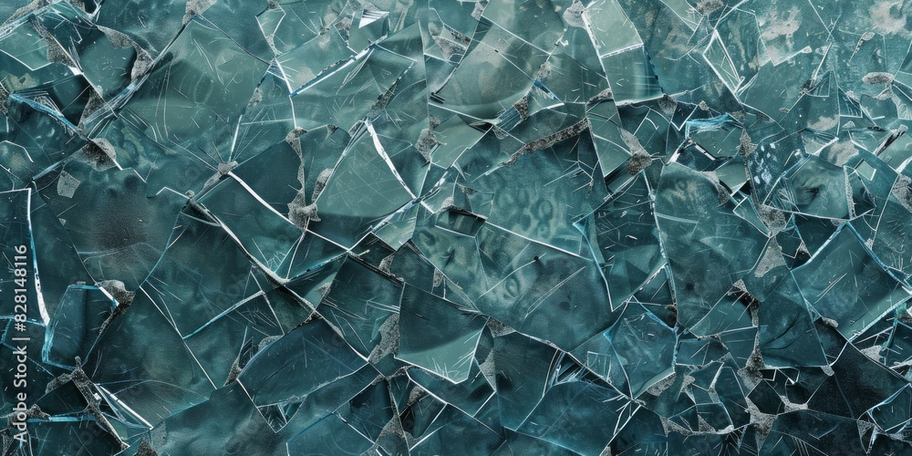 Blue mosaic crafted from shattered glass fragments, creating a captivating textured surface. Art installation concept Blue mosaic crafted from shattered glass fragments, creating a captivating textured surface. Art installation concept