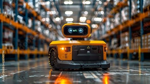 The robotâ€™s joints and limbs are reinforced, allowing for smooth and flexible movement, necessary for navigating the tight spaces and varied layouts of a busy warehouse or store. safety first for photo