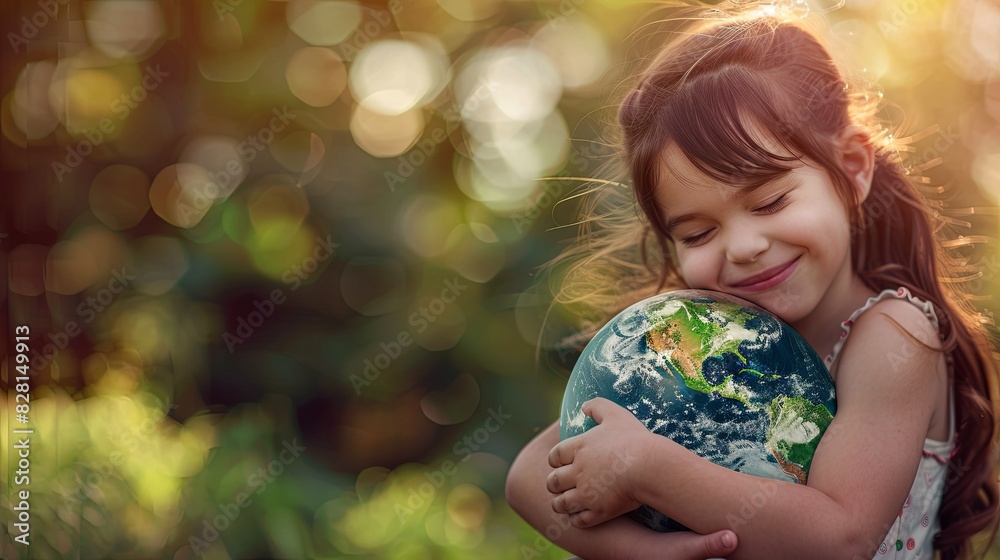Happy Little Girl Hugging Planet Earth. Kid Embracing Globe Earth for World Protection. Earth Day. World Environment Day. Save the World. Zero Carbon Dioxide Emissions Happy Little Girl Hugging Planet Earth. Kid Embracing Globe Earth for World Protection. Earth Day. World Environment Day. Save the World. Zero Carbon Dioxide Emissions