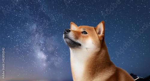 星空を見上げるかわいい柴犬のポートレート1 © Hyromasa
