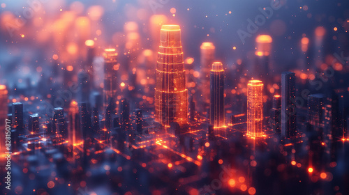 Cityscape with abstract particles.