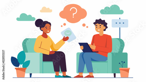 During the therapy session the the and client discussed the clients difficulty with decisionmaking and fear of making the wrong choices. They explored ways to approach. Vector illustration