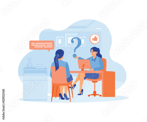 Female job seeker talking with the manager in the office. Good impression after the interview. Job interview concept. Flat vector illustration.