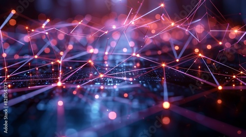 A network of interconnected nodes and lines representing a quantum field, with particles appearing and disappearing, visualizing the concept of quantum fluctuations. AI Technology and Industrial