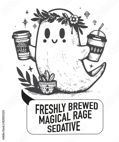 Freshly brewed magical sedative funny boo ghost halloween T-shirt design vector, boo ghost drink coffee, coffee lover, coffee boo ghost
