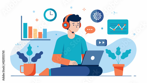 A person using biofeedback to overcome their fear of public speaking by tracking their physiological reactions and learning to calm their nerves in realtime.. Vector illustration