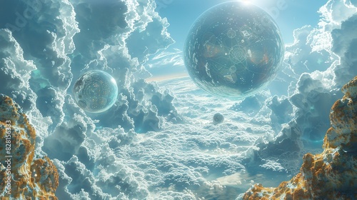 A surreal landscape where quantum particles form patterns and shapes, floating in a dreamlike sky, symbolizing the abstract nature of quantum mechanics. AI Technology and Industrial works concept,