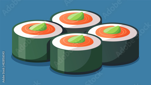 Bitesized sushi rolls filled with fresh salmon and avocado showcasing the delicate flavors of Japan.. Vector illustration