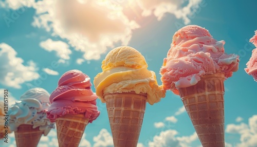 Whimsical Floating Ice Cream Cones in Vibrant Hues