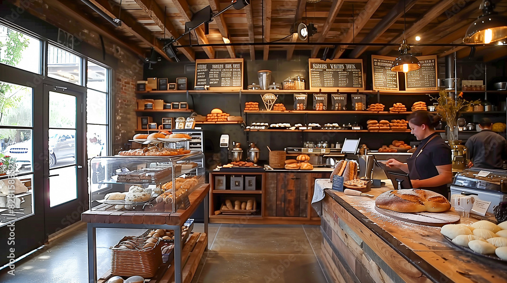 Bakery Kitchen - A cozy bakery with bakers preparing dough, Bakery Kitchen - A cozy bakery with bakers preparing dough,