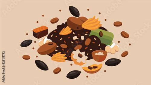 Make your own homemade trail mix by mixing together dried fruits nuts and a touch of dark chocolate.. Vector illustration