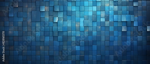 Metallic Azure Opulence Intricate Linear Patterns on a Background of Small Squares. 