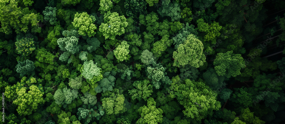 A lush green forest with many trees. Concept of tranquility and serenity, as the viewer is surrounded by the peacefulness of nature A lush green forest with many trees. Concept of tranquility and serenity, as the viewer is surrounded by the peacefulness of nature