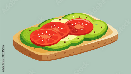 Toasted whole wheat bread topped with mashed avocado sliced tomato and a sprinkle of salt for a satisfying and healthy study snack.. Vector illustration