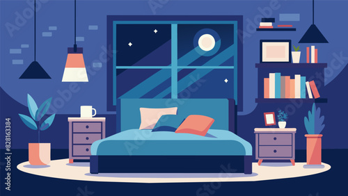 A serene bedroom with a plush reading nook perfect for getting lost in a good book instead of scrolling through social media.. Vector illustration