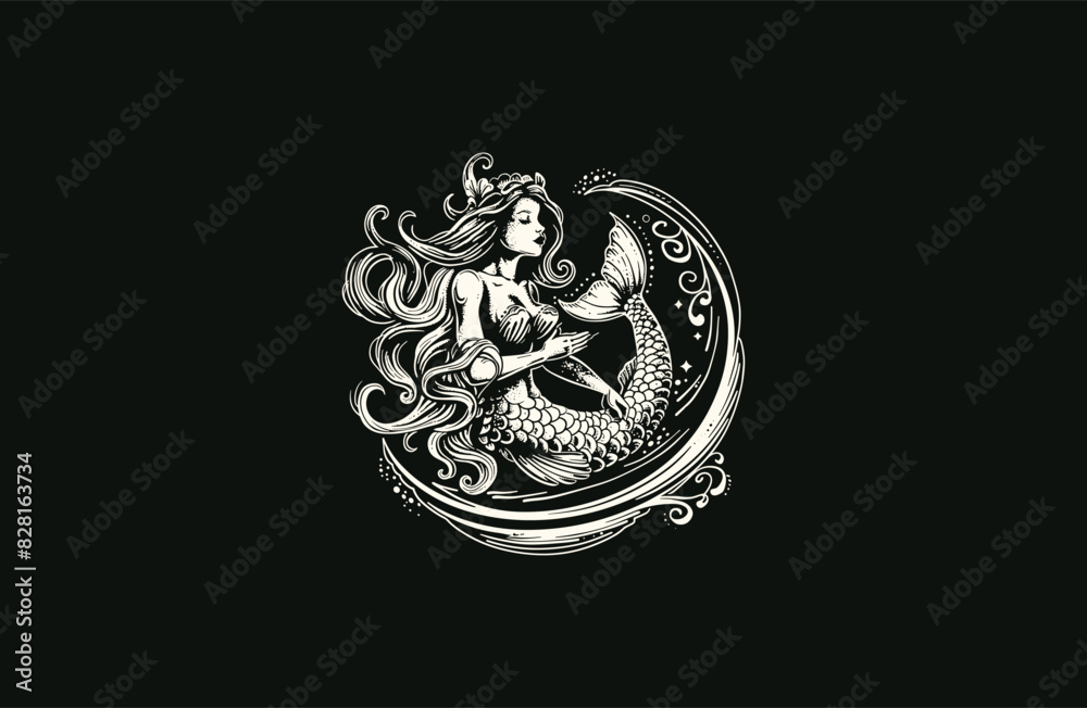 Fototapeta premium mermaid vintage vector artwork illustration design
