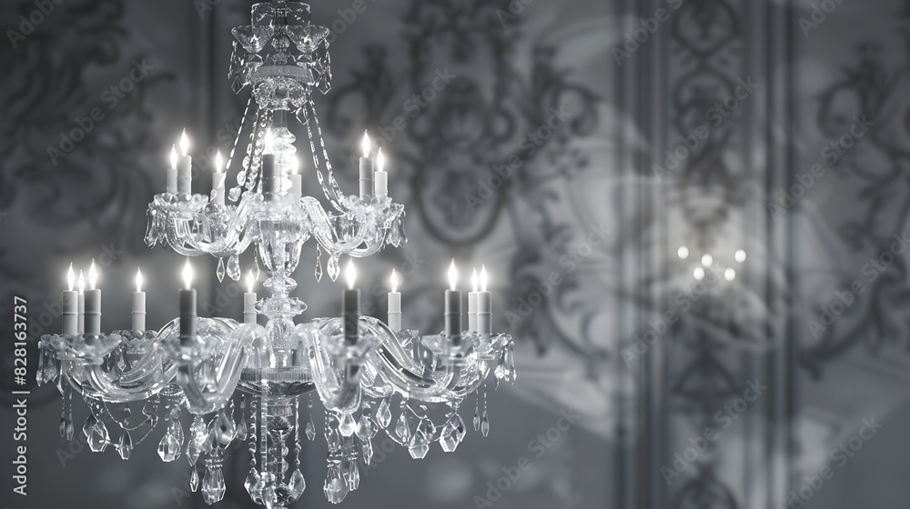 Elegant Room Adorned with a Cut Glass Crystal Chandelier 3D Render Elegant Room Adorned with a Cut Glass Crystal Chandelier 3D Render