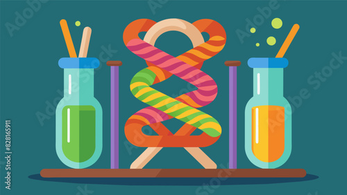 A quirky yet sophisticated take on pretzel sticks with twists and knots of multicolored dough baked to perfection and served in test tubelike. Vector illustration