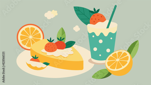 The crisp acidity of a lemon basil soda balances out the richness of a creamy goat cheese and fruit tart.. Vector illustration