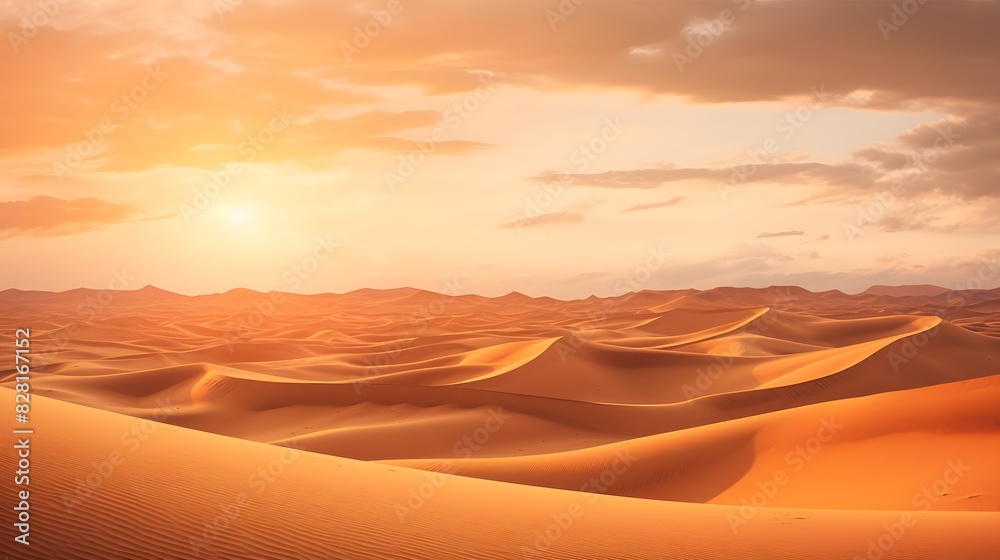 Enchanting desert at sunset with golden sands. Generative AI