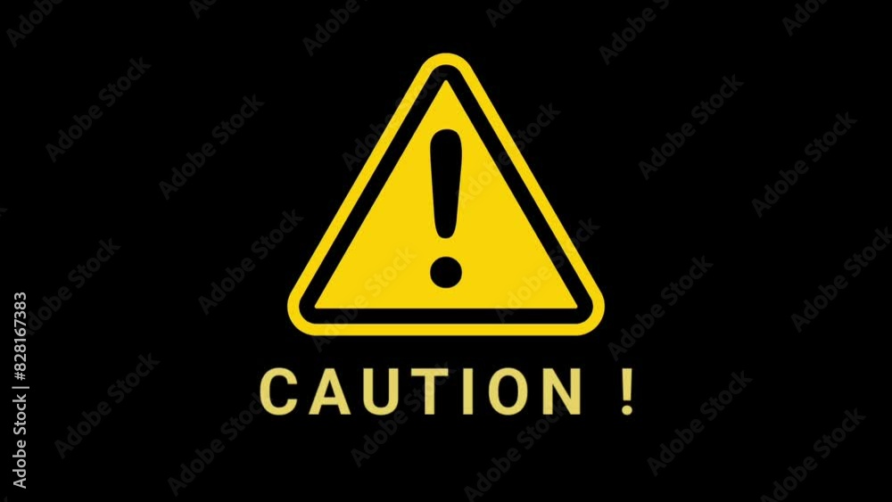 Motion loop animation of Yellow Warning symbol flashing on black solid background Motion loop animation of Yellow Warning symbol flashing on black solid background