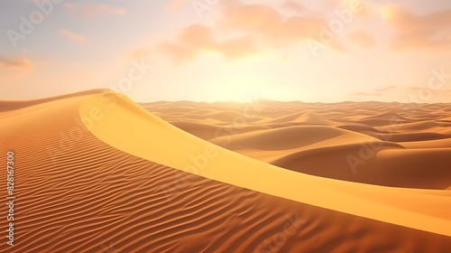 Enchanting desert at sunset with golden sands. Generative AI