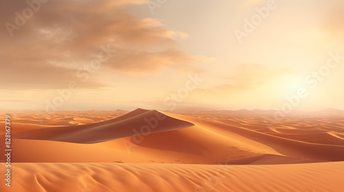 Enchanting desert at sunset with golden sands. Generative AI