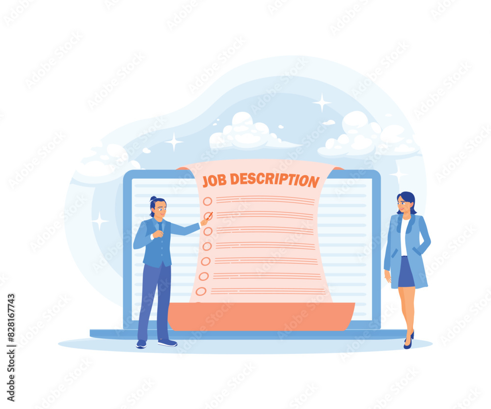 Online job vacancies. Employers create job duties and responsibilities. Job Description concept. Flat vector illustration. Online job vacancies. Employers create job duties and responsibilities. Job Description concept. Flat vector illustration.