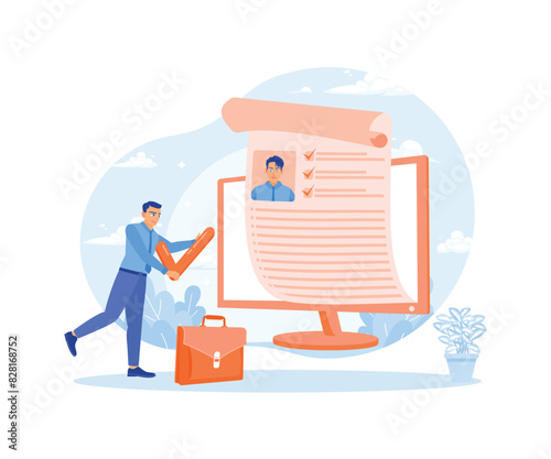 Labor recruitment. Vacant position with job duties and responsibilities. Job Description concept. Flat vector illustration.