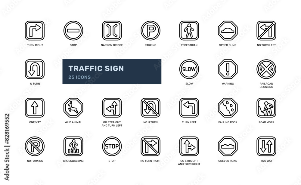 Traffic Sign Transportation road signpost guide warning attention caution detailed icon set