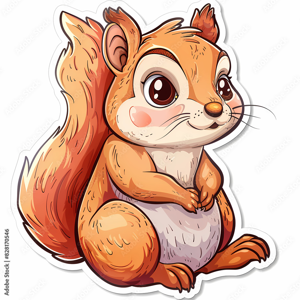 Cute squirrel on a White Canvas Sticker,vector image Cute squirrel on a White Canvas Sticker,vector image
