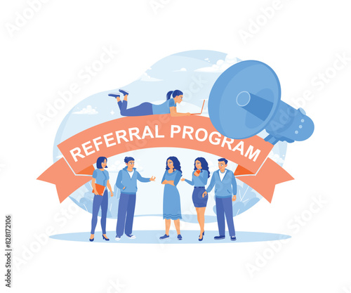 Job promotion advertisements. Refer people to do business together and benefit each other. Referral Program concept. Flat vector illustration.