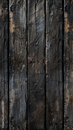 Detailed macro shot highlighting the pronounced grain and uneven texture of a dark, distressed wooden background. Organic, natural aesthetic