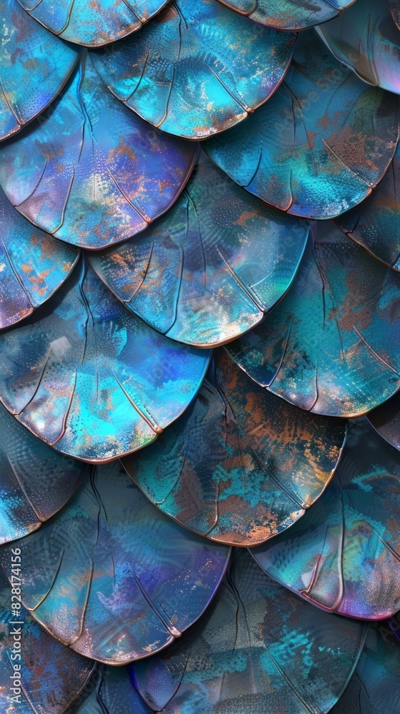 Obraz premium Digital artwork depicting a dragon-like entity with glossy, reflective scales in vibrant shades of blue and violet. Sleek, high-tech design