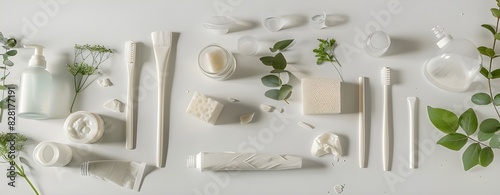 Eco-Friendly Bioplastic Products on White Background. Sustainable Bioplastic Items Display. Environmentally Friendly Bioplastics on White Backdrop