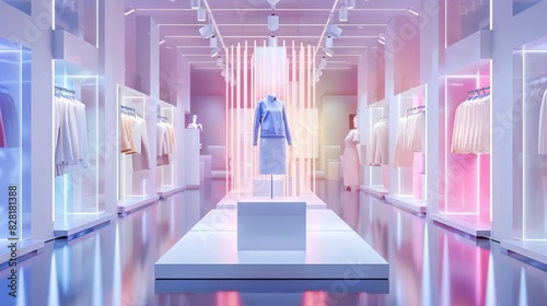 realistic 3d fashion popup store creative modular installations under bright focused lights enhancing product appeal retail concept illustration photo