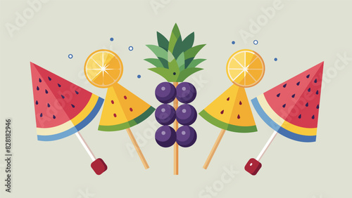 Festive fruit skewers with watermelon pineapple and blueberries perfect for a summery office party.. Vector illustration