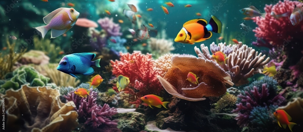 Naklejka premium views of coral reefs and fish in the sea