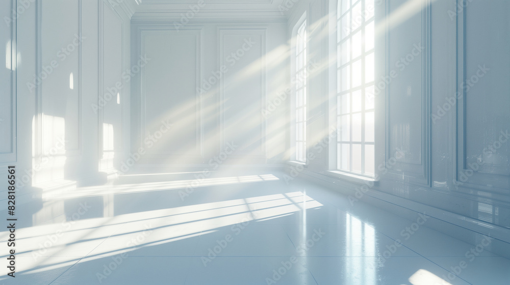 A bright white room with dazzling light, copy space, space for text, Generative AI.眩しい光が差している真っ白い部屋、コピースペース,テキスト用スペース,Generative AI。
