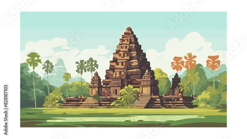 Majestic Indonesian Temple Vector Illustration for Cultural Landmark Art