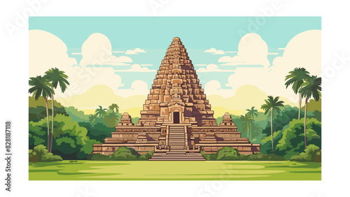 Serene Balinese Temple Silhouette with Idyllic Tropical Vector Background