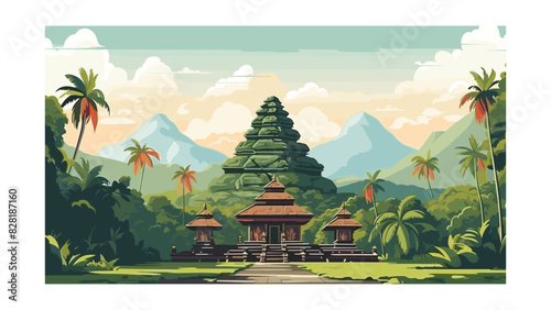 Iconic Southeast Asian Temple Landscape for Cultural Heritage Illustration