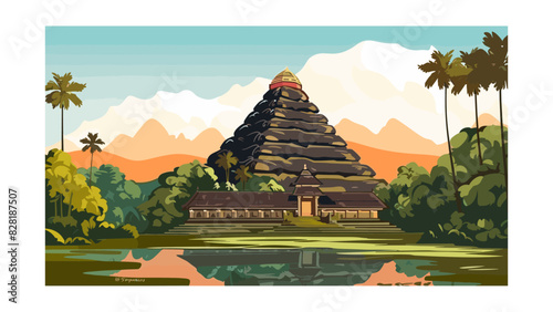 Traditional Indonesian Pagoda as an Exotic Travel Destination Vector Graphic
