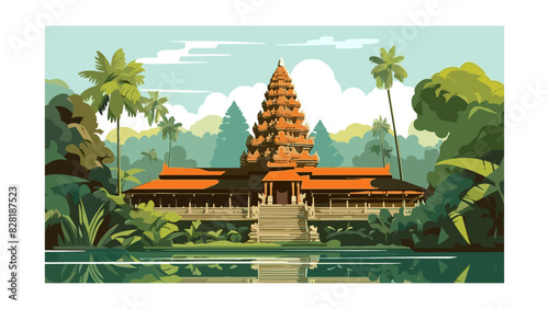 Traditional Indonesian Pagoda as an Exotic Travel Destination Vector Graphic