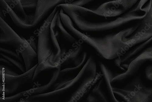 Closeup of a black textile surface showcasing an intricate, snake-patterned design. Moody, nature-influenced fabric concept.