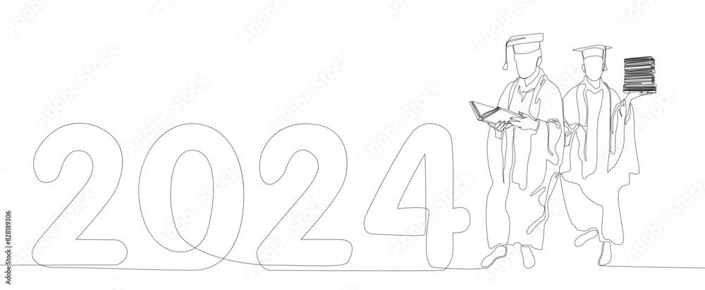 One continuous line of 2024 Graduation. Thin Line Illustration vector concept. Contour Drawing Creative ideas.