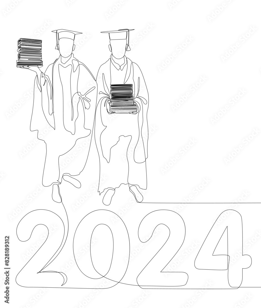 One continuous line of 2024 Graduation. Thin Line Illustration vector concept. Contour Drawing Creative ideas. One continuous line of 2024 Graduation. Thin Line Illustration vector concept. Contour Drawing Creative ideas.