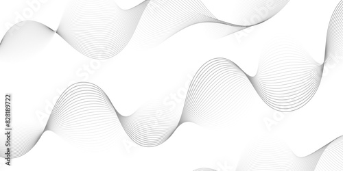 Abstract grey, white smooth element swoosh speed wave modern stream background. Wave with lines created using blend tool. Abstract frequency sound wave lines and twisted curve lines background.